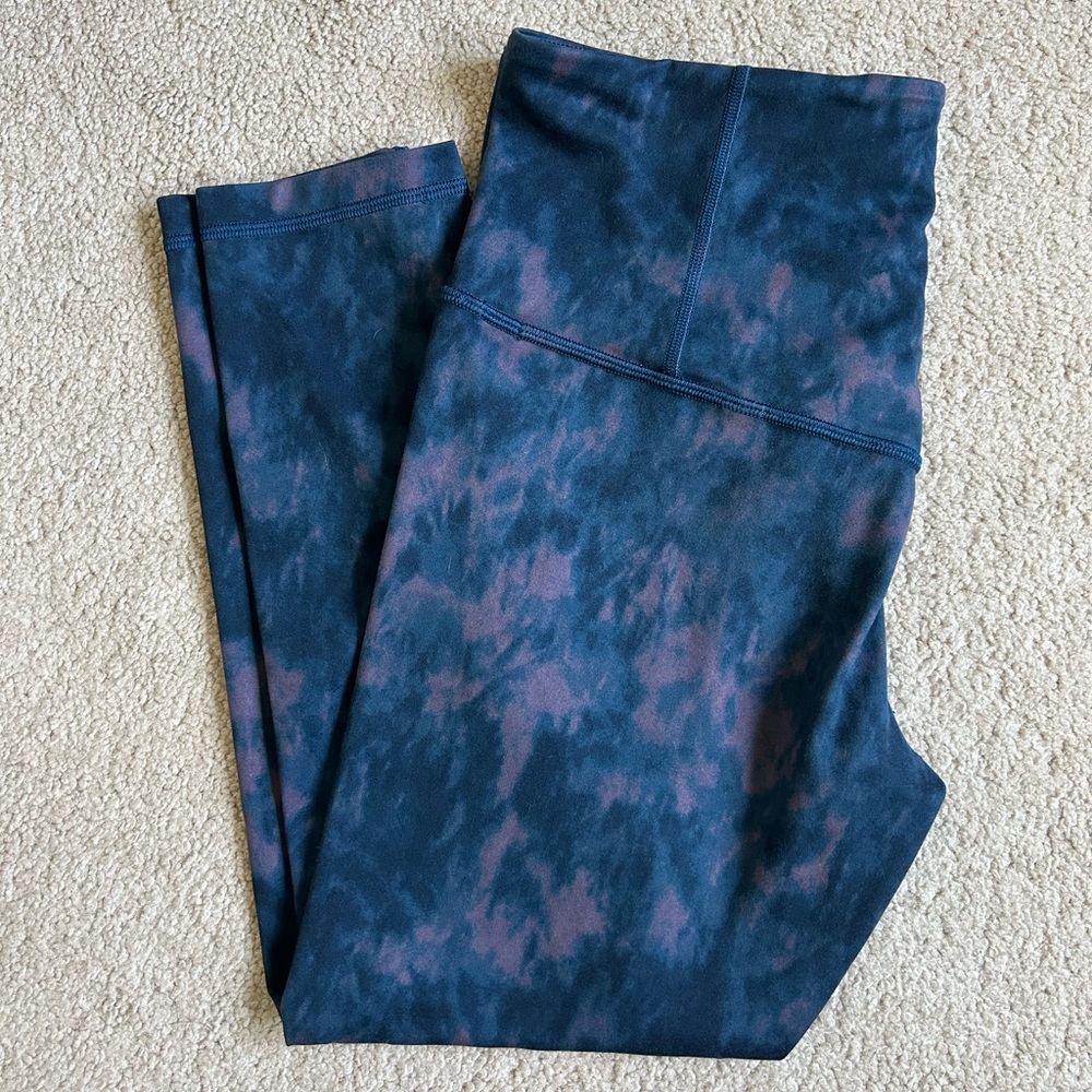 Athleta Black and Purple Tie-Dye Leggings
